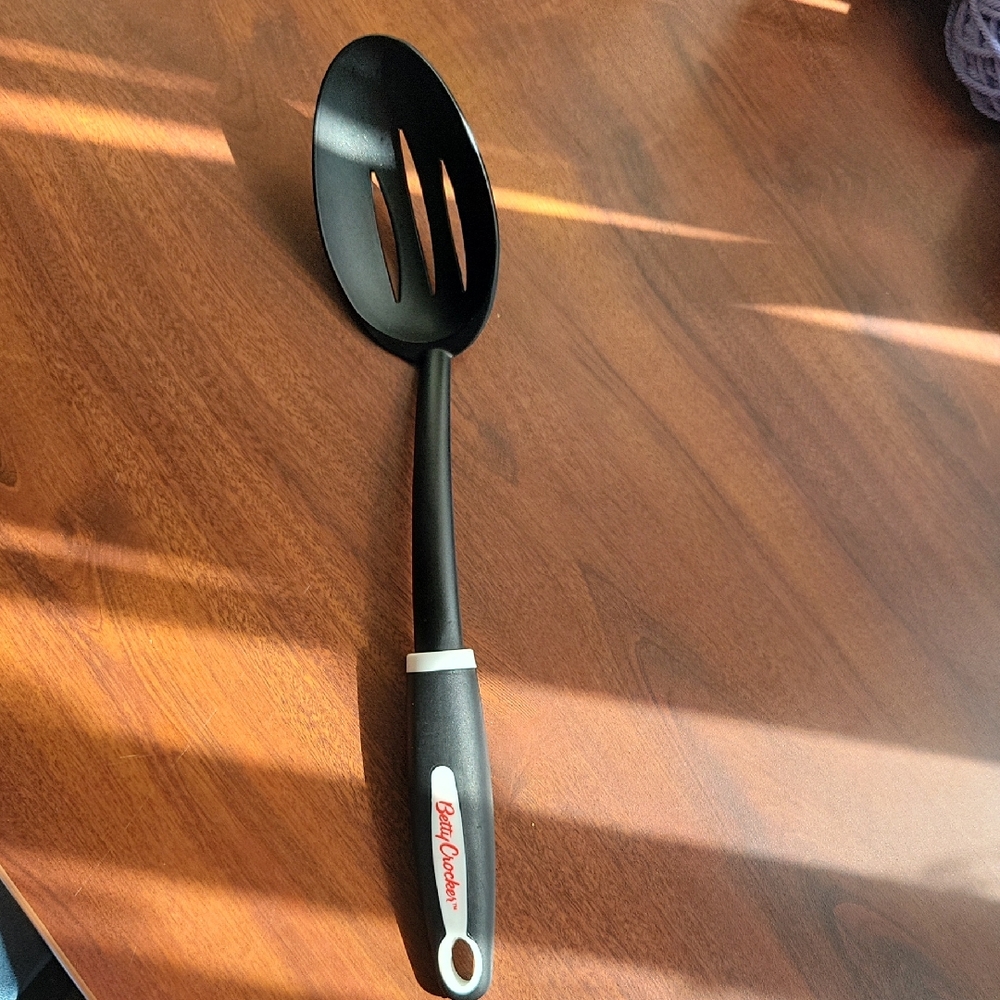 Betty Crocker Black 13" Triple Slotted Plastic Spoon